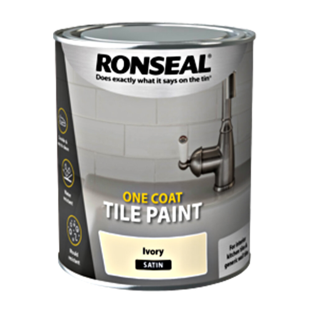 Ronseal One Coat Tile Paint Water Base, Ivory - Satin 750ml