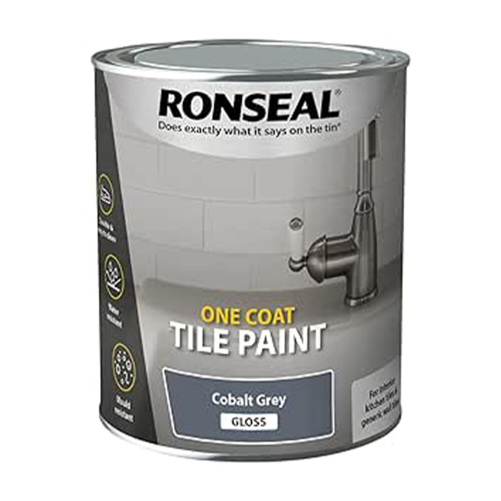 Ronseal One Coat Tile Paint Water Base, Cobalt Grey - Gloss 750ml