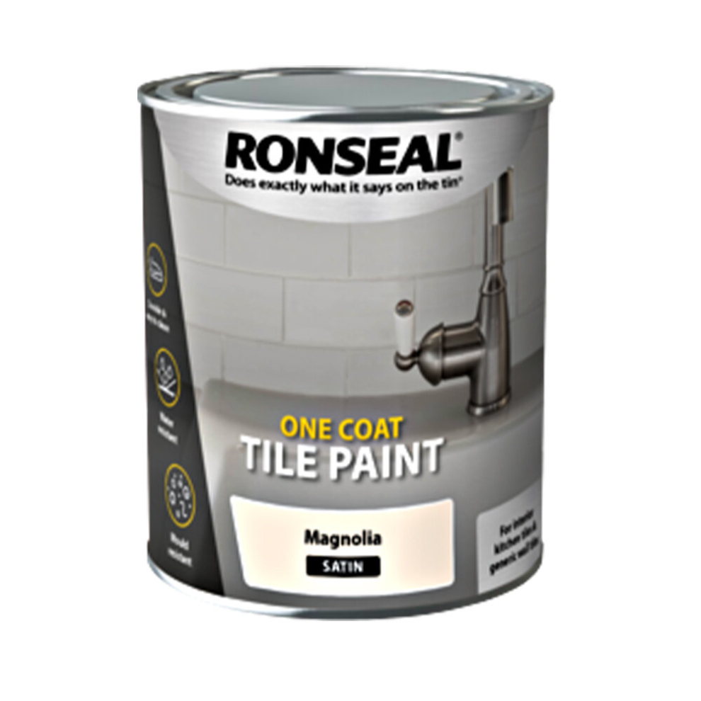 Ronseal One Coat Tile Paint Water Base, Magnolia - Satin 750ml