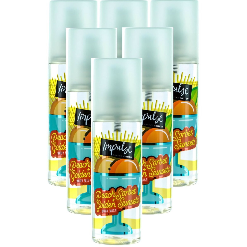 6 x 150ml Impulse Body Mist - Peach Sorbet & Golden Sunsets