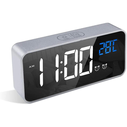 Digital Alarm Clock - Led Alarm Clock With Snooze Function - Usb Charging Ports (silver)