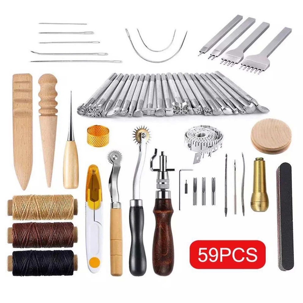 60pcs Leather Working Tools Set, Stainless Steel Leather Craft Tools For Sewing, Stamping, Cutting And Carving