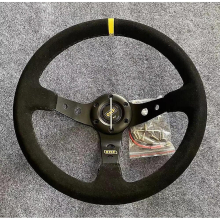 OMP Deep Dish Suede Steering Wheel 350mm/14in Universal, Alloy Spokes, Brand Logo Horn Button, Fits Boss Kit