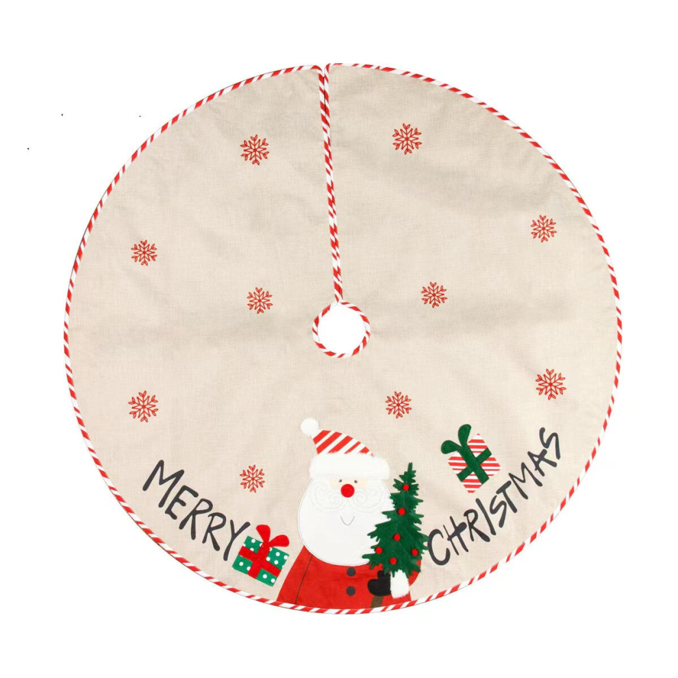 (108CM Father Christmas Tree Skirt) Christmas Decoration Linen Embroidery Tree Skirt Father Christmas-image-OPC-PCNFRXS-NEW