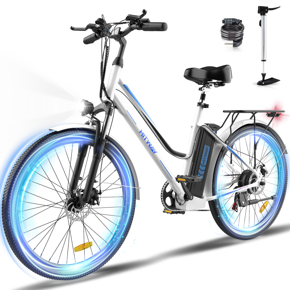 HITWAY Electric Bike 26 Inch Pedal Assist E-Bike with 11.2AH Battery and 250W Motor City E Bike for Adults White