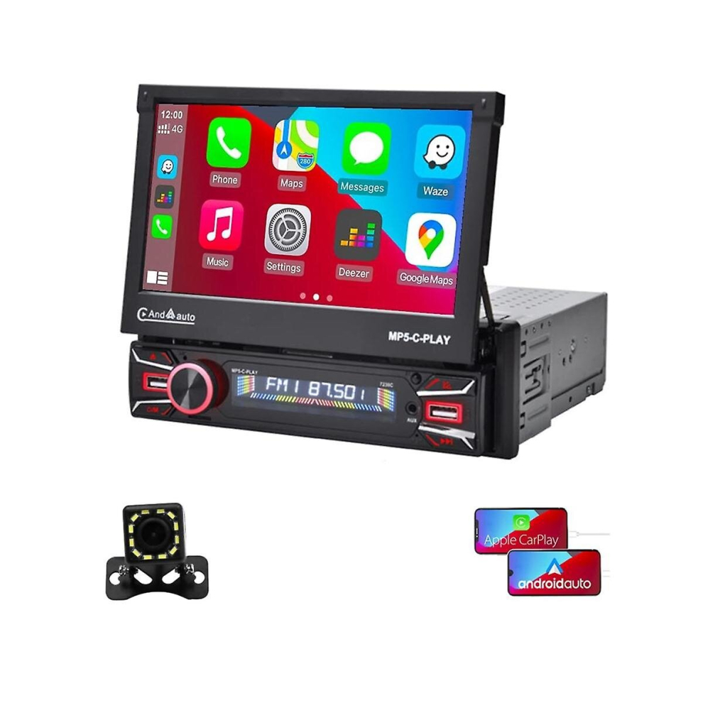 1Din Car Stereo Wireless Carplay Android Auto 7In Electric Flip Out Touch Screen Car Radio Bluetoot 9317312207203