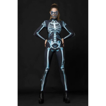 (XL) Halloween tights men and women through the body see-through hollow 3D printed jumpsuit