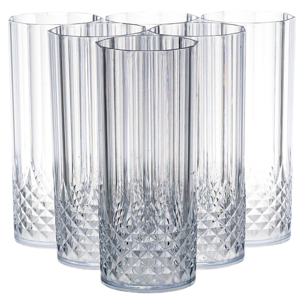 Set of 6 Crystal Effect Reusable Highball Soft Drink Iced Tea Drinking Glasses