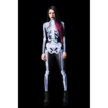 (Woman, XL) 2023 New Halloween tights men and women through the body see-through hollow 3D printed jumpsuit