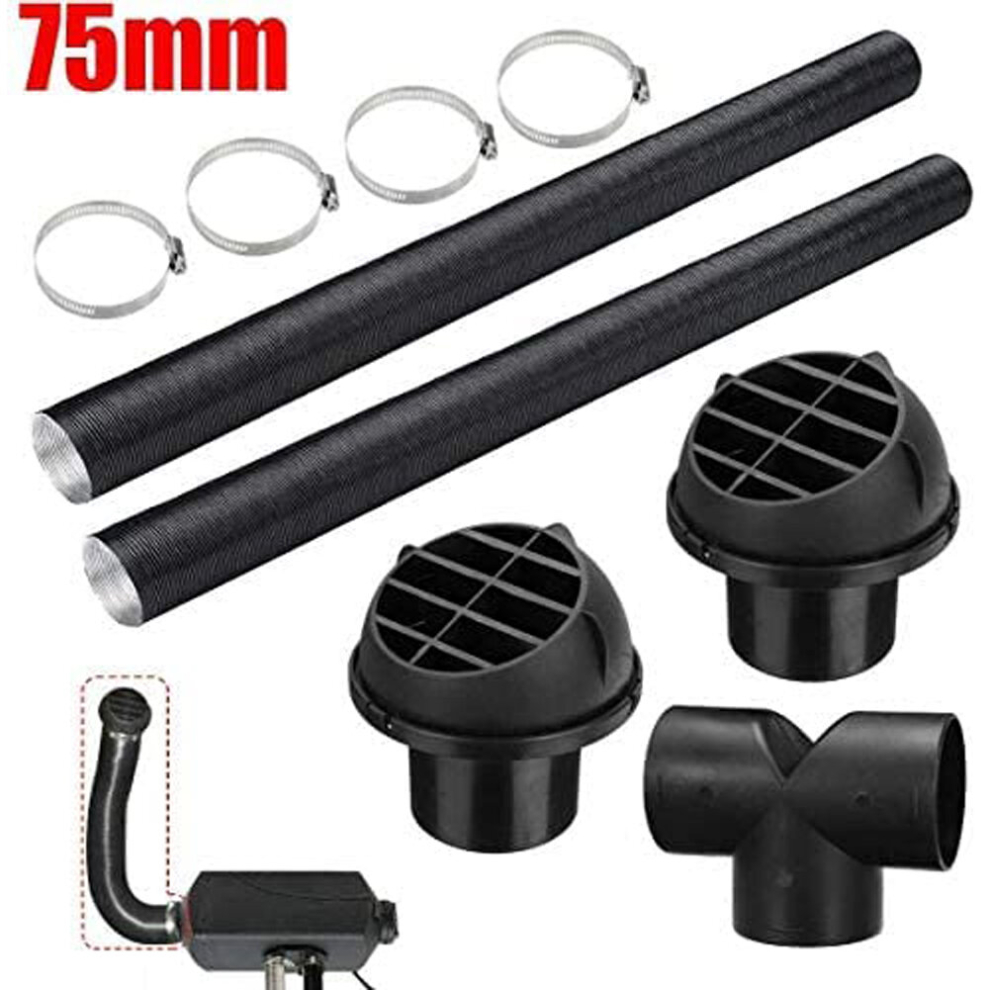 75mm Pipe Ducting T Piece+Air Outlet Vent Hose Clip For Diesel Heater