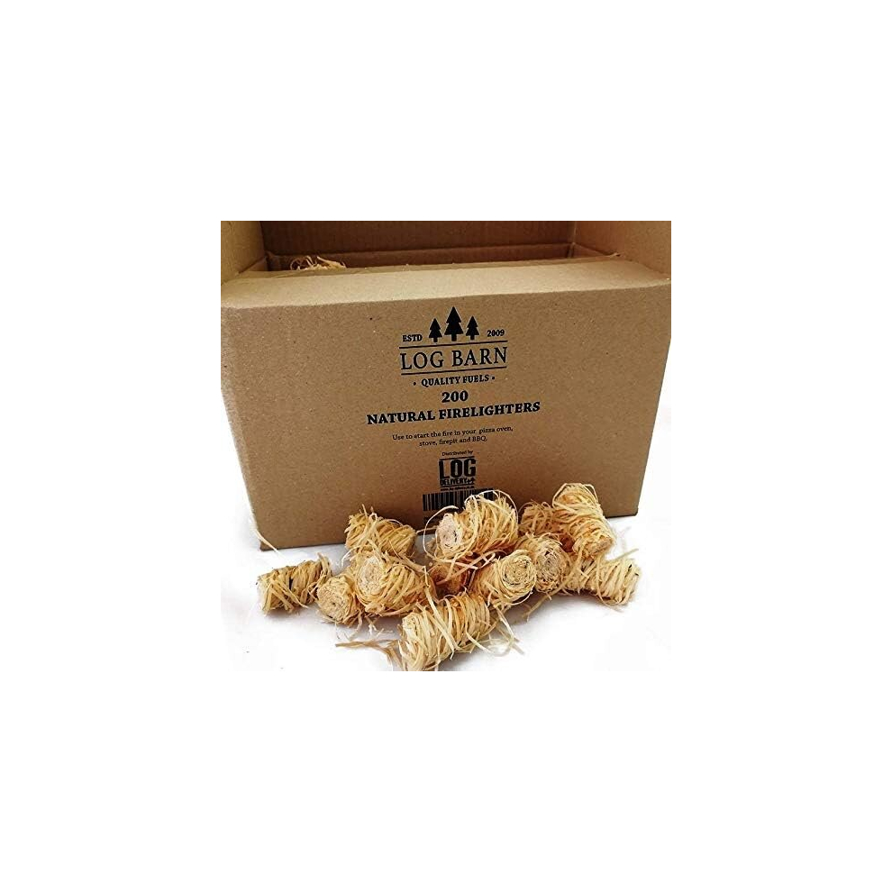 Log-Barn Natural Eco Wood Firelighters Wood Wool Flame Fire Starters Great for Lighting Fires in Stoves BBQ' Pizza Ovens/Smokers (200pc)