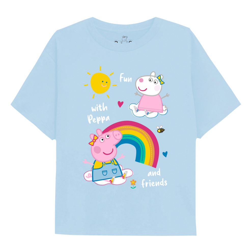 (5-6 Years, Light Blue) Peppa Pig Girls Rainbows & Friends Long-Sleeved T-Shirt