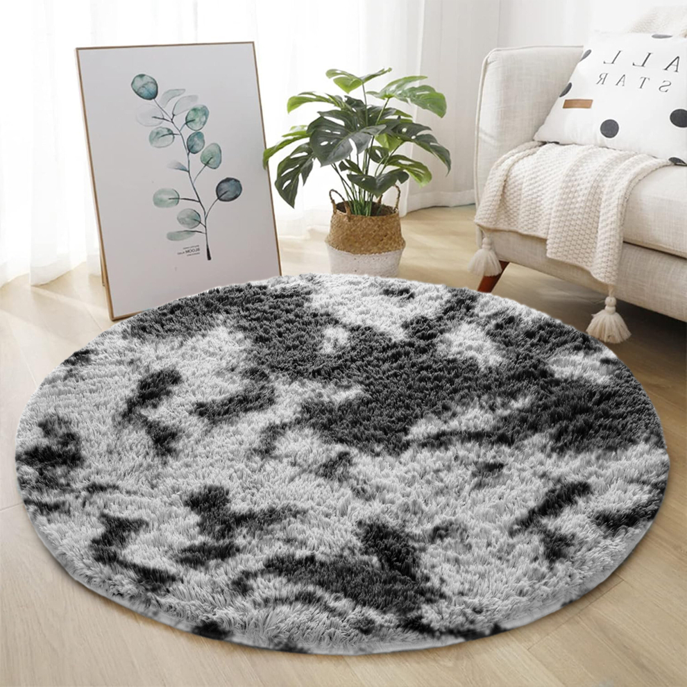 (120cm x 120cm (4ft x 4ft)-Round Rug, Charcoal Black) Non Slip Rug  Area Rug Living Room Bed Room