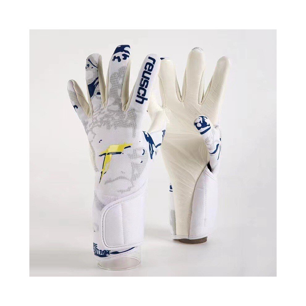 (White, Size 10(180+cm)) Classic Style Goalkeeper Latex Training Match Gloves Goalkeeper Football Gloves