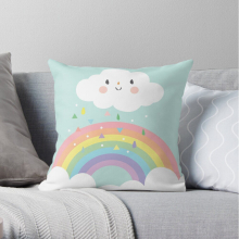 Pillow Cases Rainbow Happy Little Cloud Pastel Rain and Sunshine Baby Nursery Art Print Canvas Design Throw Cover 12x12 16x16 18x18 inch 7 Size