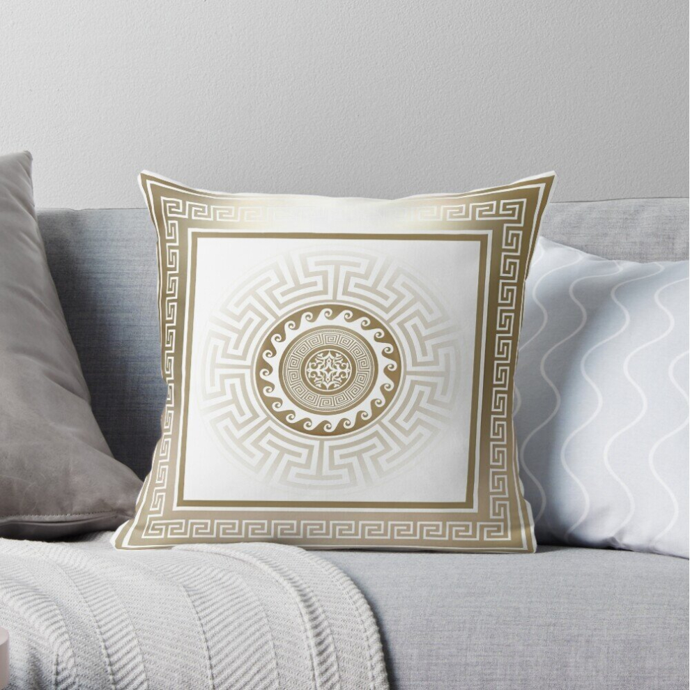 Pillow Cases Greek Key Meander Bronze White Throw Cover 12x12 16x16 18x18 inch 7 Size