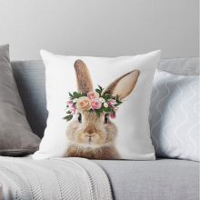Pillow Cases Baby Rabbit With Flower Crown, Baby Animals Art Print by Synplus Throw Cover 12x12 16x16 18x18 inch 7 Size