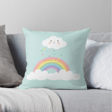 Pillow Cases Rainbow Happy Little Cloud Pastel Rain and Sunshine Nursery Art Print Design 2 Throw Cover 12x12 16x16 18x18 inch 7 Size