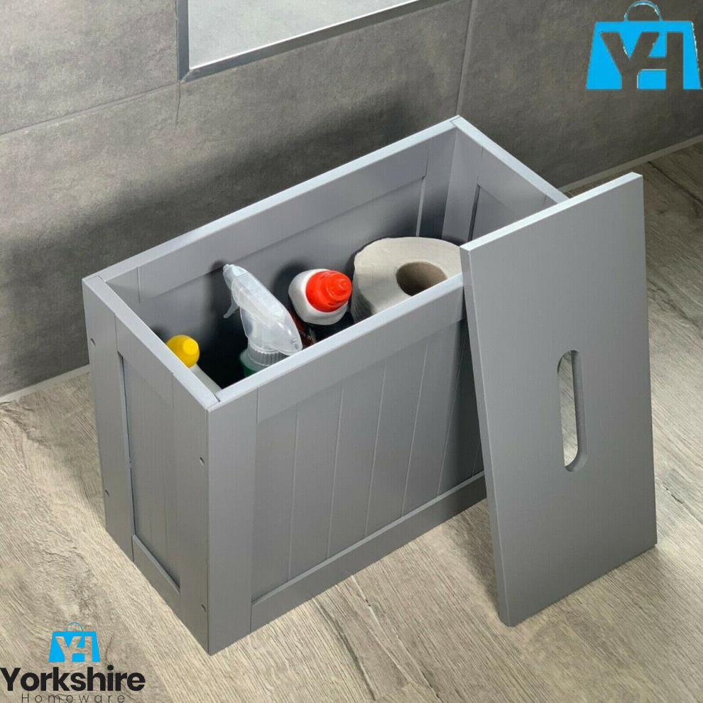 (Grey) WOODEN SLIMLINE BATHROOM STORAGE UNIT LAUNDRY