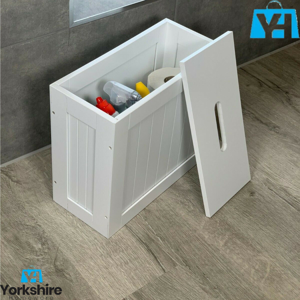 (White) WOODEN SLIMLINE BATHROOM STORAGE UNIT LAUNDRY
