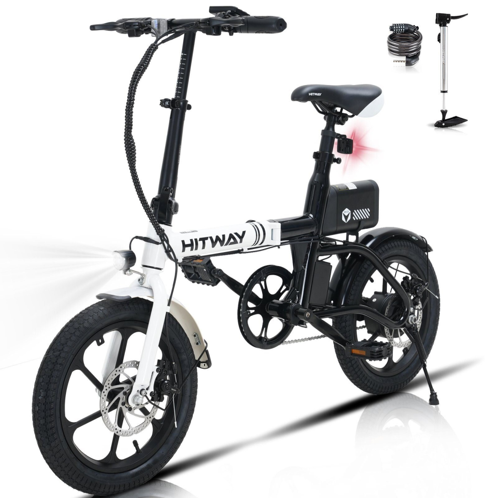 (HITWAY 16" Electric Bike E Bike Foldable City E Bikes , 250W Motor, Assist Range Up to 25-60Km) HITWAY Electric Bike,16" Ebikes, up 70KM Fold Bike