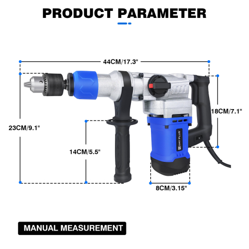 Rotary Hammer Drill 1080W 3 Function in 1 Adjustable Soft Grip Handle Include 3 Drill Bits Point and Flat Chisel with Case 1