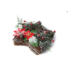 Twig Wrapped Star Centrepiece Candle Holder with Poinsettia and Berry Frosted Decor
