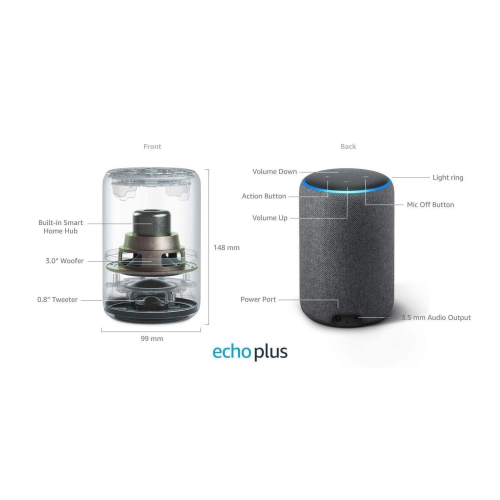 Refurbished Amazon Amazon Echo Plus 2nd Generation In Charcoal Fabric - Unboxed 2