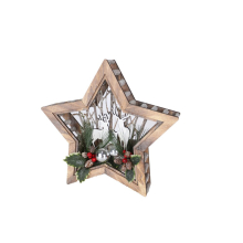(CHRISTMAS STAR) Wood Effect Christmas Tree or Star 38cm with Warm White LEDS