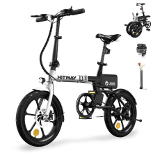 (Bkack-white-A) HITWAY Electric Bike,16" Ebikes, up 60KM Fold Bike