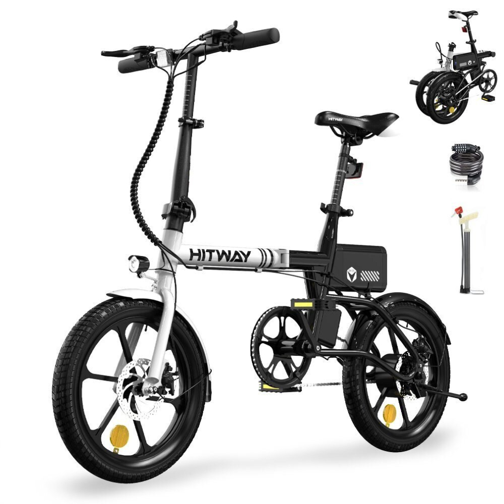 (HITWAY 16" Electric Bike E Bike Foldable City E Bikes , 250W Motor, Assist Range Up to 25-60Km) HITWAY Electric Bike,16" Ebikes, up 60KM Fold Bike