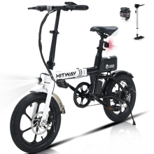 (Bkack-white-B) HITWAY Electric Bike,16" Ebikes, up 60KM Fold Bike