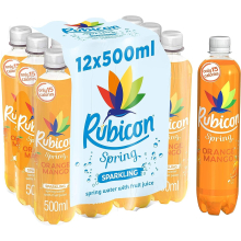Rubicon Spring Orange Mango, Sparkling Spring Water with Real Fruit Juice & Natural Flavours Only 15 Calories 12 x 500 ml