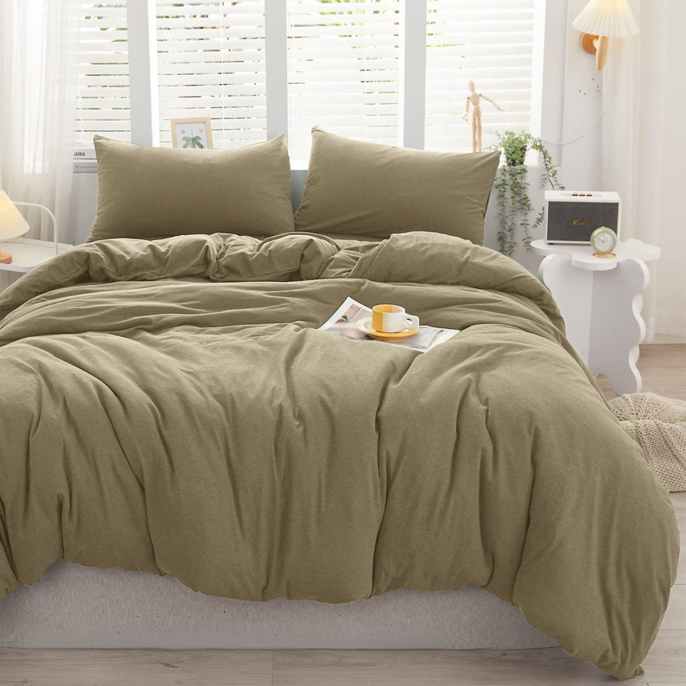 (Beige- Plain Dyed Duvet Cover) Plain Duvet Quilt Cover 3PC King Size Bedding Sets
