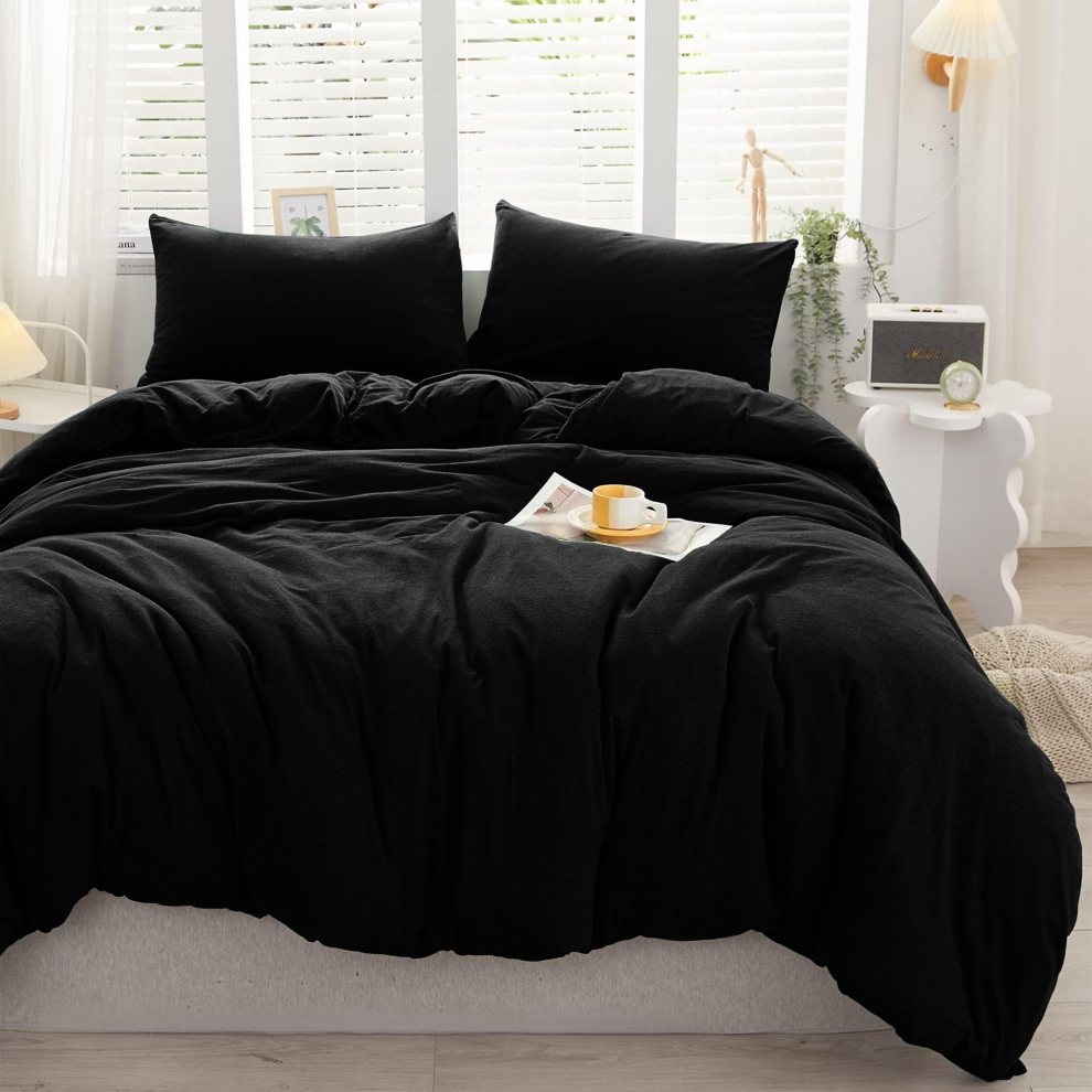 (Black- Plain Dyed Duvet Cover) Plain Dyed Duvet Quilt Cover King Size Bedding Set