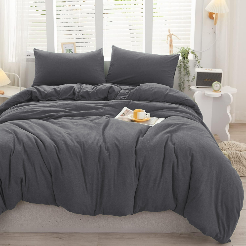 (Grey- Plain Dyed Duvet Cover) Plain Dyed Duvet Quilt Cover King Size Bedding Set