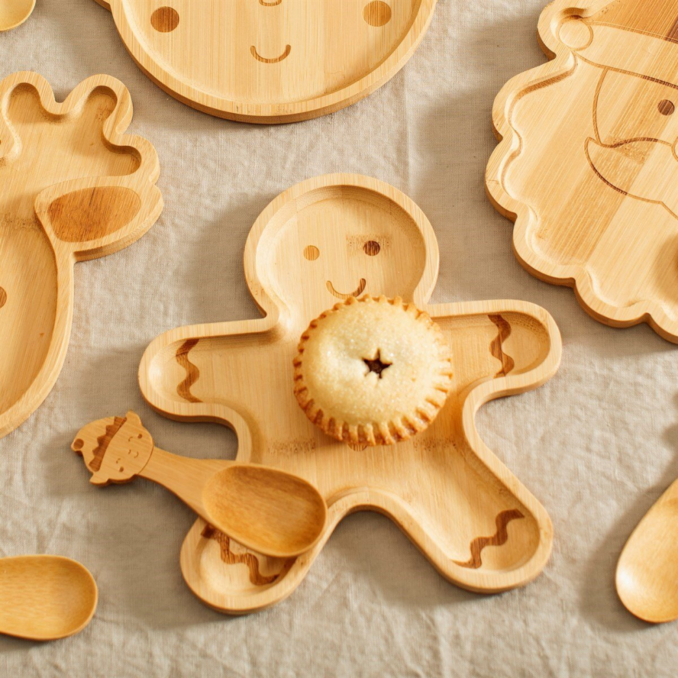 (Gingerbread) Wooden Christmas Plate Santa Gingerbread Elf Reindeer Tractor Snack Tray Ebuygb