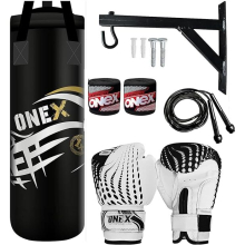 (BLACK) 2ft Kids Punch Bag Filled Boxing Training Set