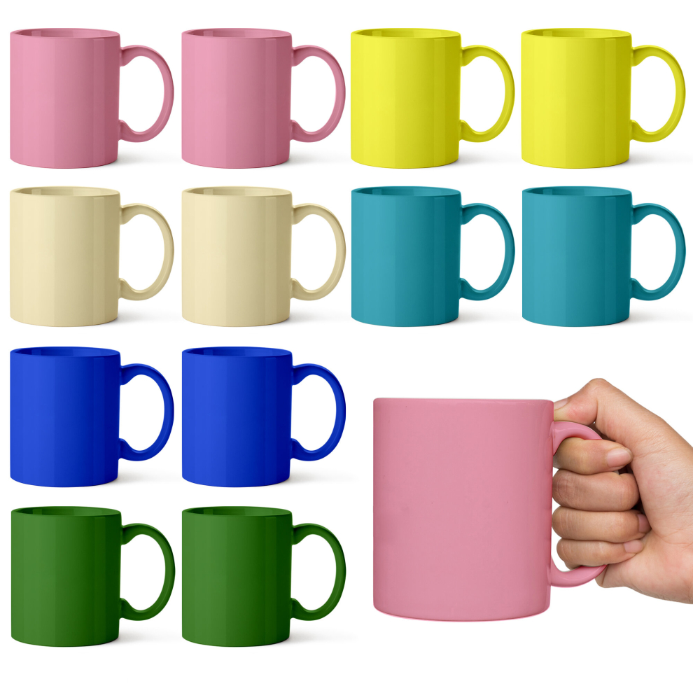 6 Colours Assorted Mugs 330ml 12PK for Coffee, Tea, Hot Choco Mug sets