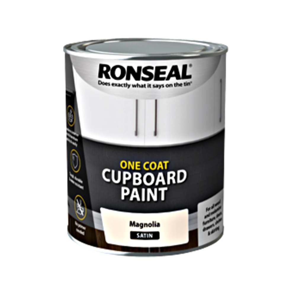 Ronseal One Coat Cupboard Paint Water Based, Magnolia - Satin 750Ml