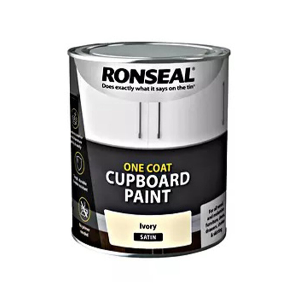 Ronseal One Coat Cupboard Paint Water Based, Ivory - Satin 750ml