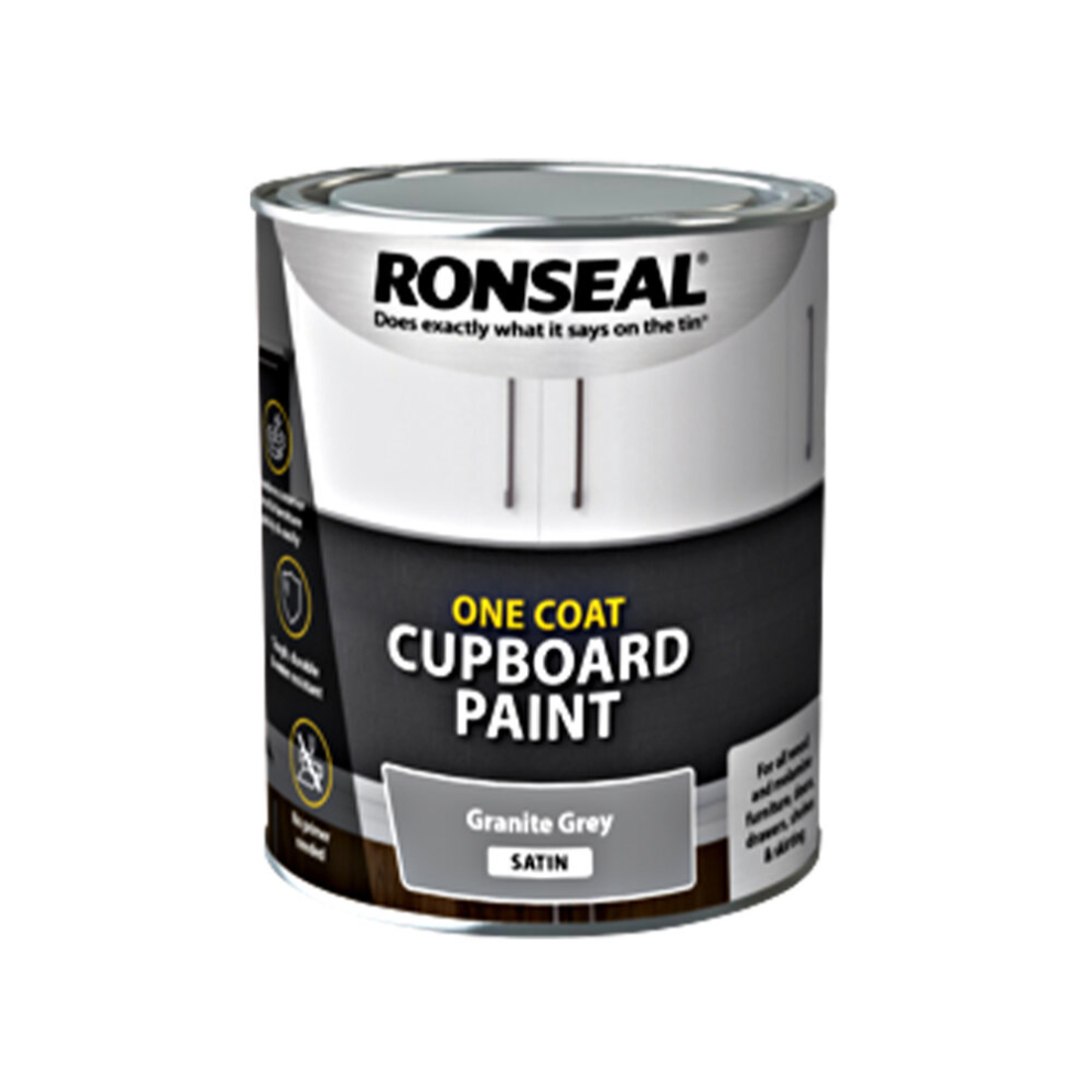Ronseal One Coat Cupboard Paint Water Based, Granite Grey Satin 750ml
