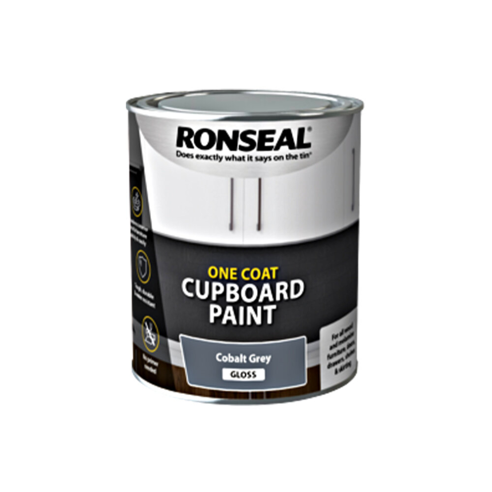Ronseal One Coat Cupboard Paint Water Based, Colbolt Grey Gloss 750ml