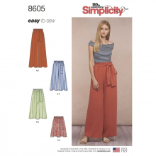 Simplicity Sewing Pattern 8605 Women A (XS-S-M-L-XL) Trousers, Skirts