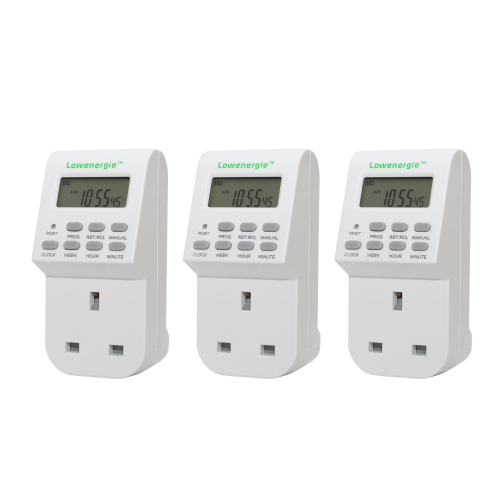 Lowenergie (3 Pack) Lowenergie 7 Day Programmable Digital Plug-in Electronic Timer Socket 12-24 Hour