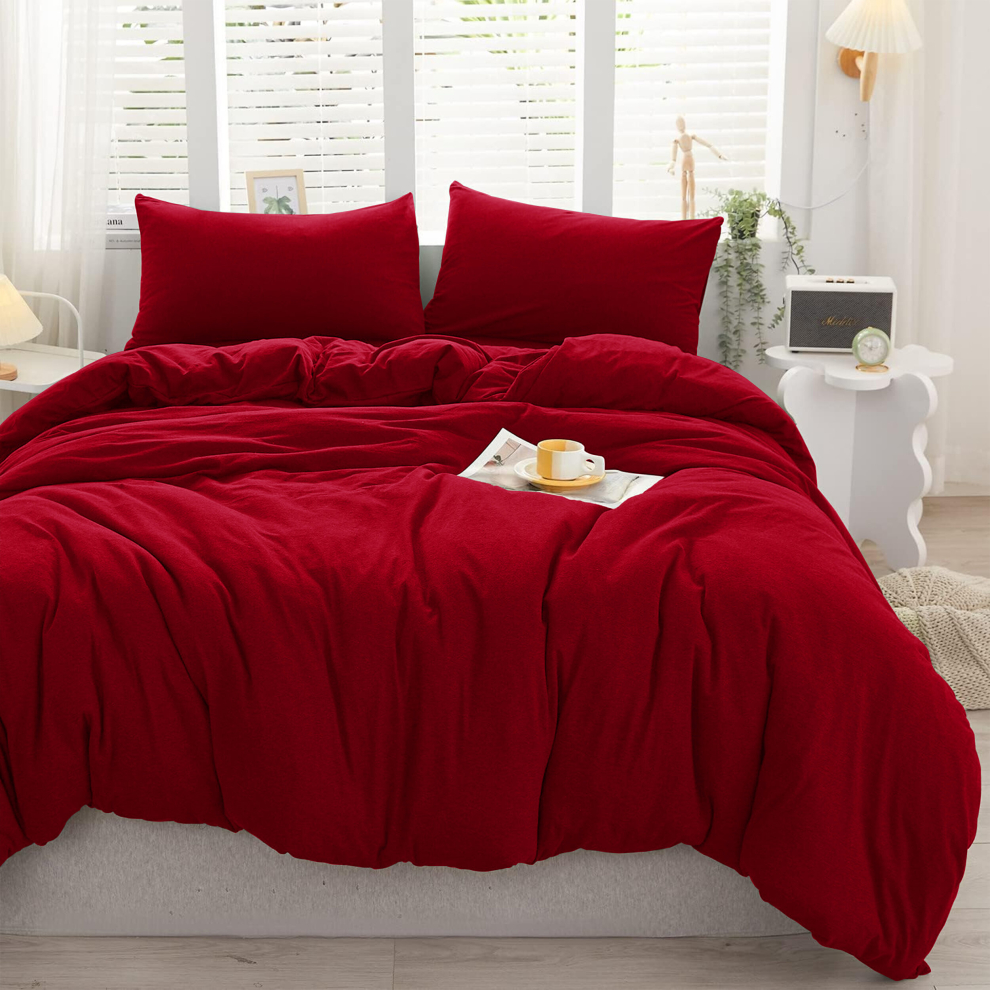 (Red- Plain Dyed Duvet Cover) Plain Dyed Duvet Quilt Cover King Size Bedding Set