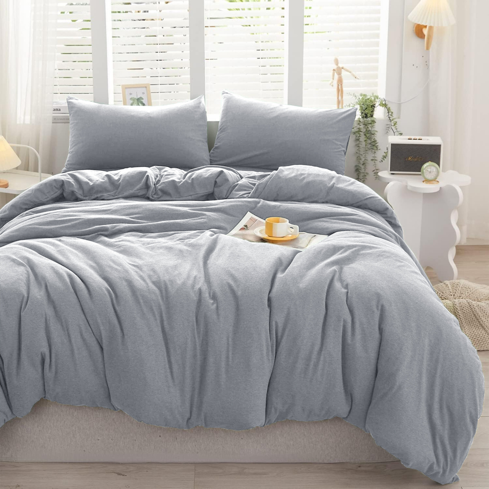 (Silver- Plain Dyed Duvet Cover) Plain Dyed Duvet Quilt Cover King Size Bedding Set