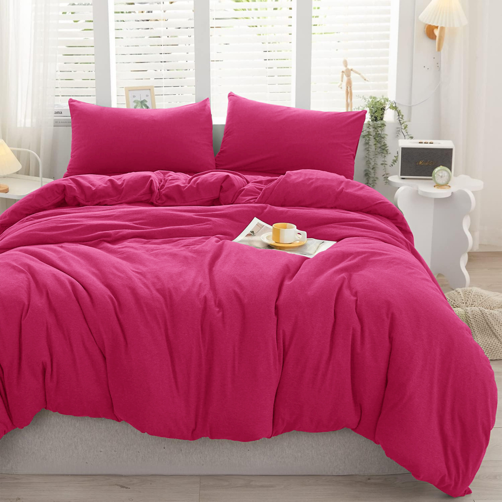 (Pink- Plain Dyed Duvet Cover) Plain Duvet Quilt Cover 3PC King Size Bedding Sets