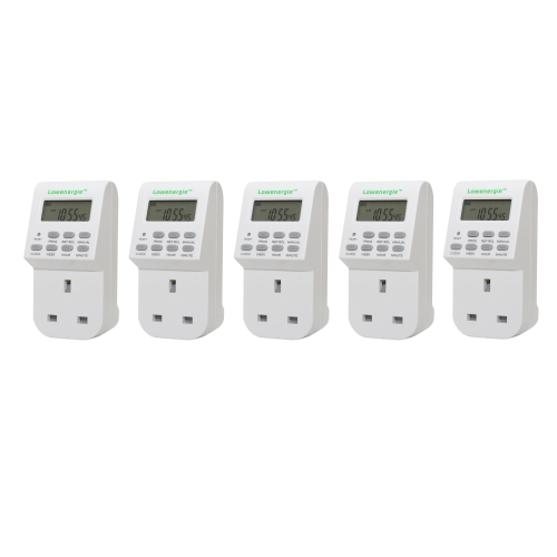Lowenergie (5 Pack) Lowenergie 7 Day Programmable Digital Plug-in Electronic Timer Socket 12-24 Hour