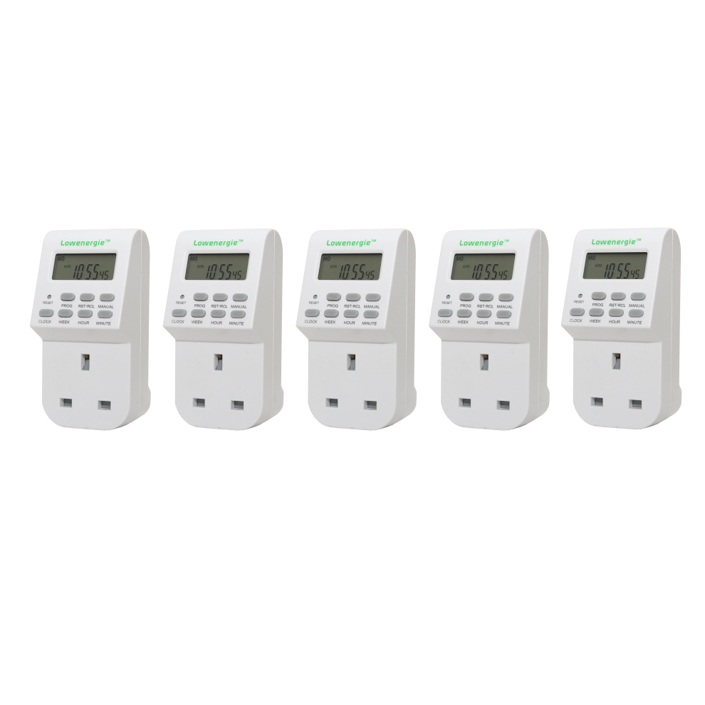 (5 Pack) Lowenergie 7 Day Programmable Digital Plug-in Electronic Timer Socket 12-24 Hour